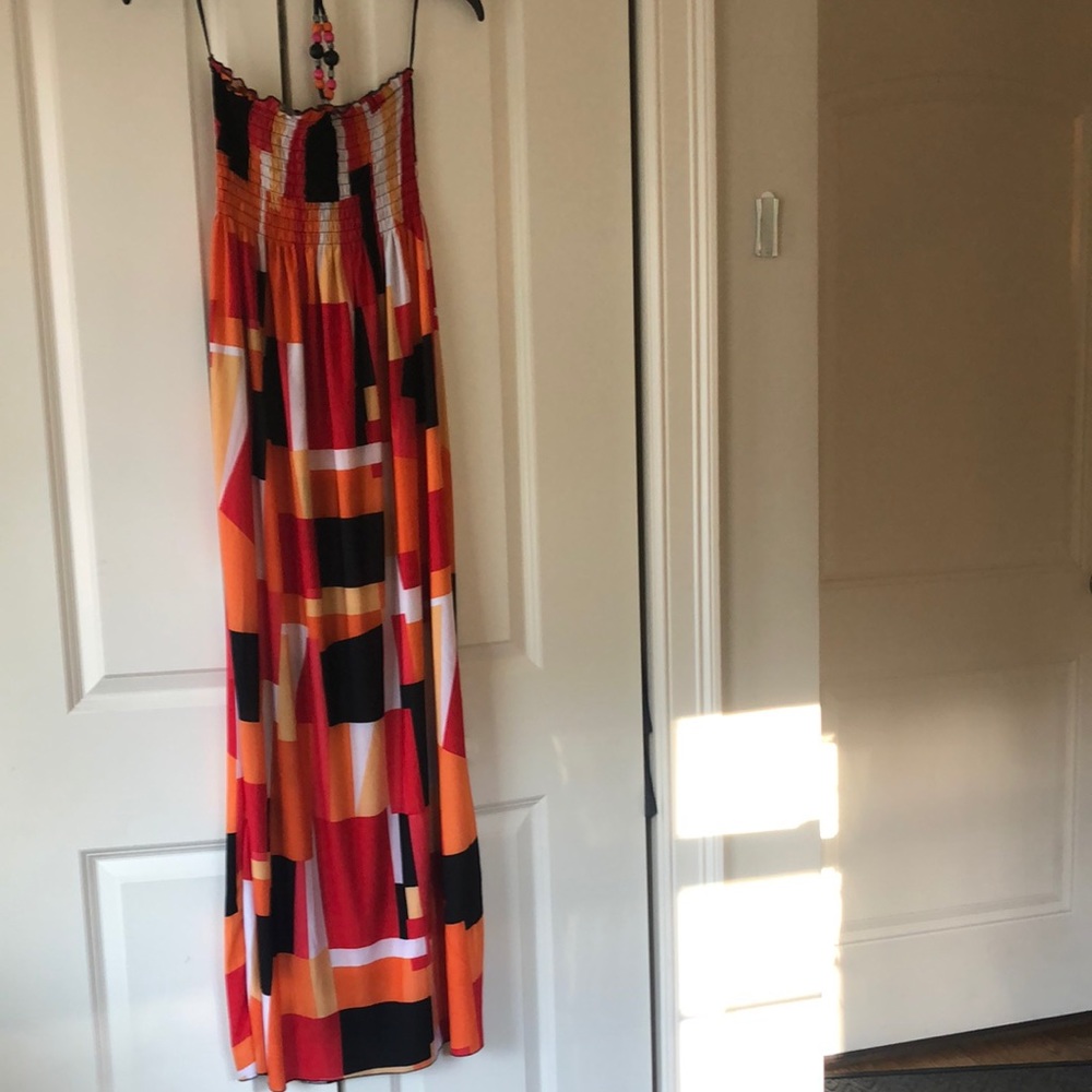 Sundress (maxi) orange, red, black, white, yellow
